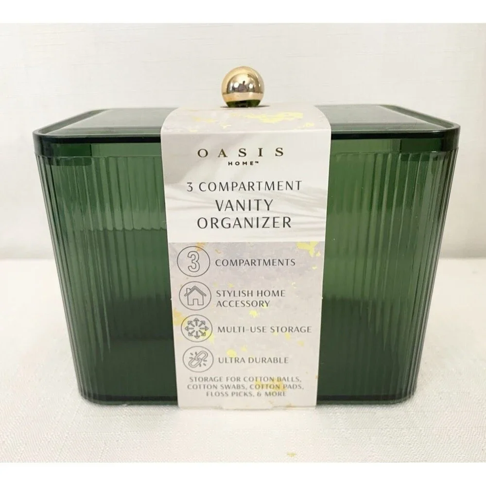 NEW Oasis Home 3 Compartment Vanity Organizer Green Plastic 5.5